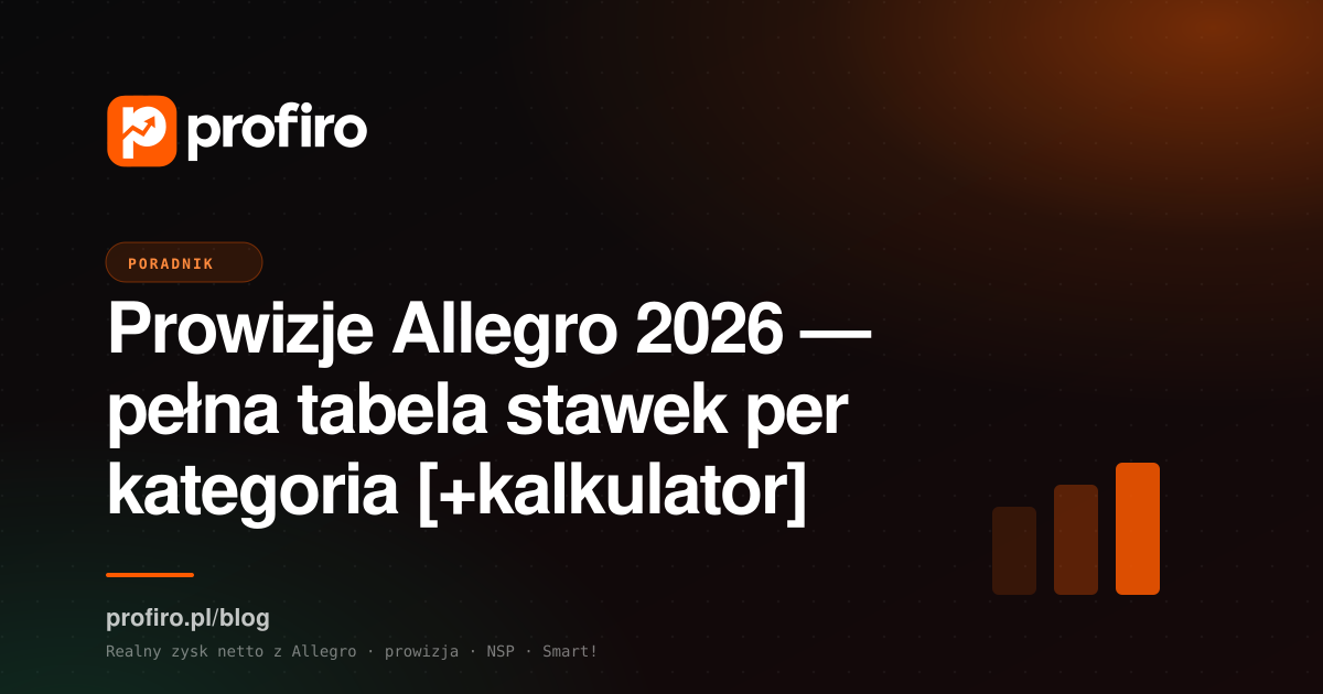 Prowizje Allegro 2026 — pełna tabela stawek per kategoria [+kalkulator]